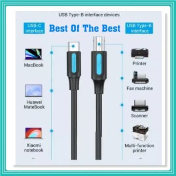 Cabo Usb C Impressora Usb B 2.0 Macbook Pc Dell 1.5m Vention Cor Preto
