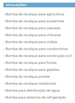 Bombas de Recalque para Agricultura, Indústria e Outros