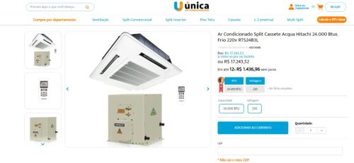 Ar Condicionado Split Cassete Hitachi Acqua 24.000 Btus Frio 220v Lacrado Novo