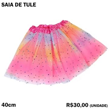 Saia de Tule Multicolor Arco-Íris Carnaval Unicórnio