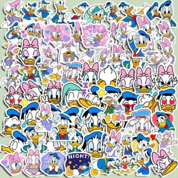 Kit 100 Adesivos de Pato Donald e Margarida Casal Fofinhos Autocolantes Pcs Peças Unidades