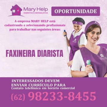VAGAS ABERTAS: PASSADEIRA E FAXINEIRA DIARISTA