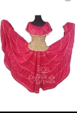 Conjunto Cigana Adulto 3 peças , blusa, corset e saia- Vermelho