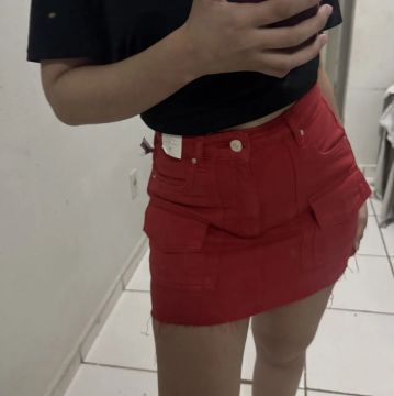 Saia Jeans Vermelha