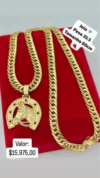 Cordão de Ouro 18k com pingente de ferradura 