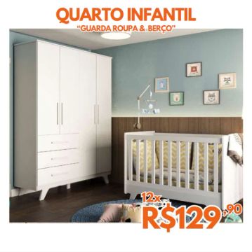 Quarto Infantil Retrô: Guarda-Roupa e Berço Compactos, Design Charmoso e Funcional