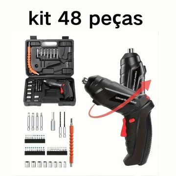 kit Parafusadeira elétrica com 48 Pçs À Bateria Carregador Usb (Dupla posição) 110V/220V