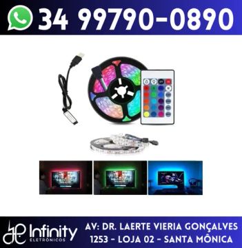 Fita Led Rgb Usb Tv e Pc c/ Controle 3 metros
