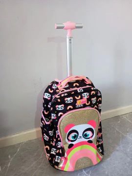 Mochila puket de rodinha infantil com estampa de panda