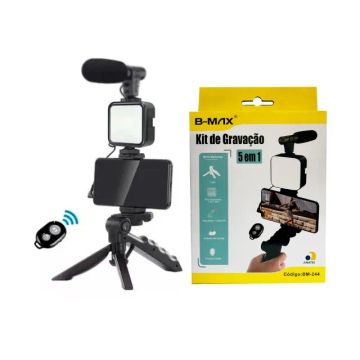 Kit Gravação Com Microfone, LED, Tripé Portátil