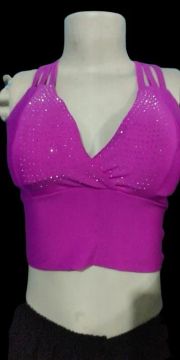 Top cropped roxo com pedrarias