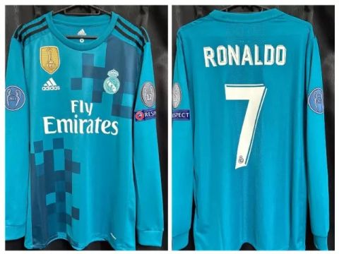 Camisa Real Madrid Espanha 2017/2018 CR7 Ronaldo de Jogo Verde Aniz Manga Longa