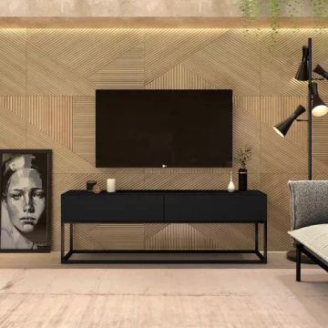 Rack Eros Estilo Industrial Para Sala De Estar Tv 50 Preto