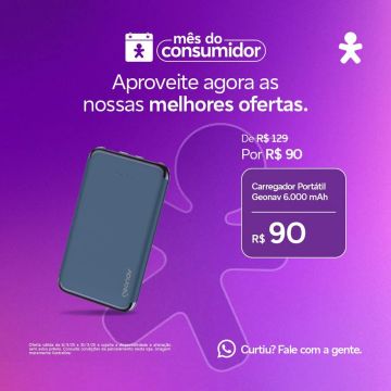 Carregador Portátil Geonav 6.000 mAh - R$ 90