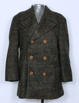 Casaco de lã batida alongado transpassado quadriculado vichy vintage CGC - Ref. 2362