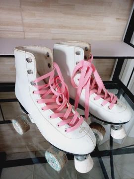 Patins Roller Derby - Tamanho 38 - Branco e Rosa