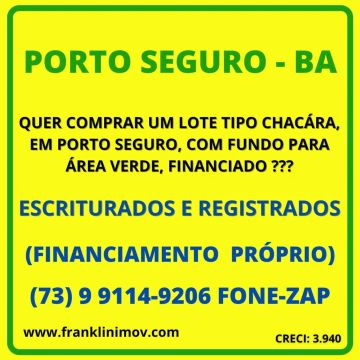 Chácara em Porto Seguro com área verde - financiada