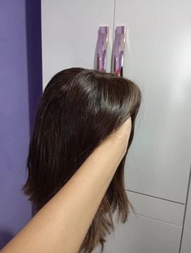 Peruca castanho escuro - cabelo humano