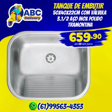 Tanque de Embutir 50x40x22Cm Com Válvula 3.1/2 Aço Inox Polido Tramontina