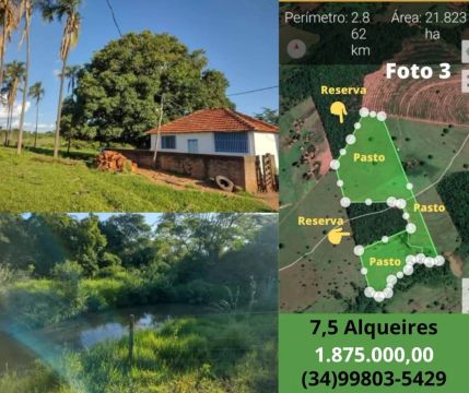 Vendo chácara de 7,5 alqueires a 17 km de Ituiutaba