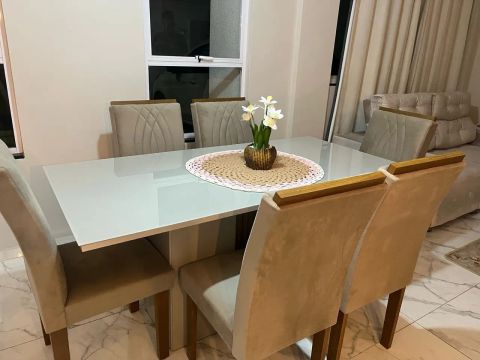 Mesa de Jantar de Vidro 6 Cadeiras
