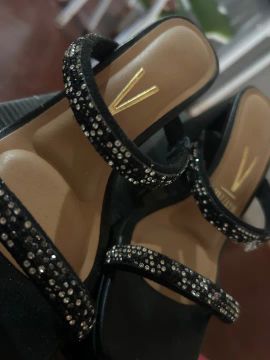 Sandália Feminina Preta com Strass