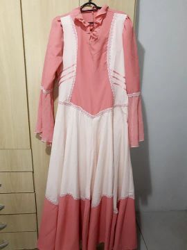 Vestido de prenda com saia de armação adulto - salmão- tamanho GG