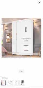 Guarda-Roupa Branco 3 Portas 3 Gavetas