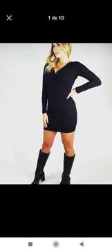 Vestido manga longa preto p,m e g . Canelado premium