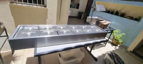 Buffet Termico de acompanhamentos inox 220v - 170 x 43cm - 12 cubas