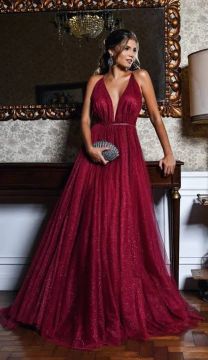 Vestido de festa longo vinho com brilho