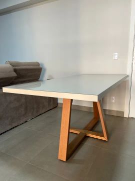 Mesa de Jantar 6 lugares - Off-white/vidro e madeira