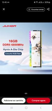 memoria ram ddr5 loirinha 16gb 6800mhz cl 34