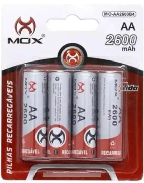 Pilha Recarregavel Mox MO-AA2600-B4 Cartela C/4-Pilhas AA