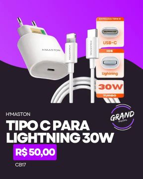Kit Turbo Cabo + Carregador 30W Tipo C para Lightning