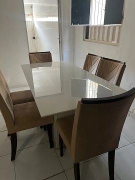 Mesa de Jantar de Vidro 6 Cadeiras
