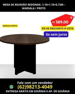 Mesa de Reunião Redonda 1,10x1,10x0,73m - Marsala/Preto