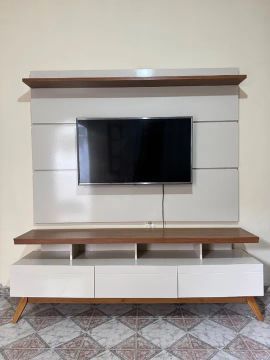 Rack e Painel Germai Vivare Wood Off White / Freijo TV 72'"'