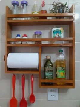 Porta temperos Prateleira de Parede para Cozinha em Madeira
