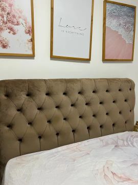 Cabeceira de Cama Casal em Veludo Marrom