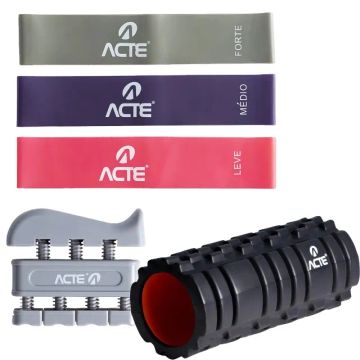 Kit para exercicios em casa 3 mini band + rolo de liberação miofascial + Handgrip Leve