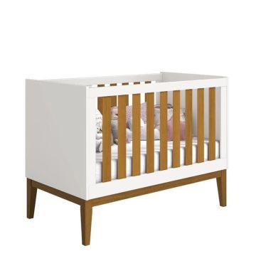 Berço Infantil Branco com Detalhes em Madeira