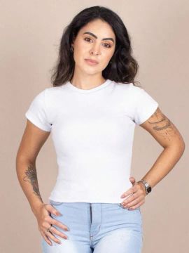 Camiseta branca feminina canelado grosso, na ETIQUETA ?