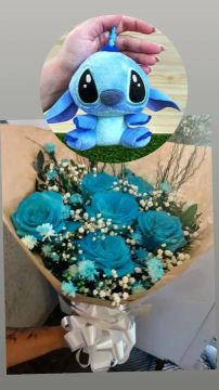 Pelúcia Stitch + Buquê de Flores Naturais 