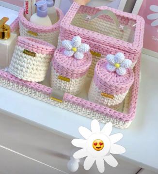 Kit de Cesto de Crochê para Bebê - Organização e Decoração