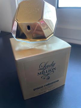 Vidro vazio com caixa do Lady Million Paco Rabanne 50ml