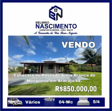 Vendo excelente Chácara no povoado Areia Branca do Mosqueiro em Aracaju/Sergipe