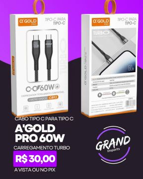 Cabo tipo C para Tipo C 60w carregamento turbo A'Gold Pro