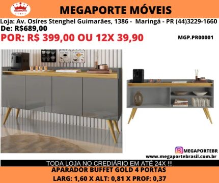 Aparador Buffet Gold 4 Portas 1,60