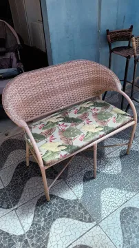 Banqueta de Vime com Almofada Tropical